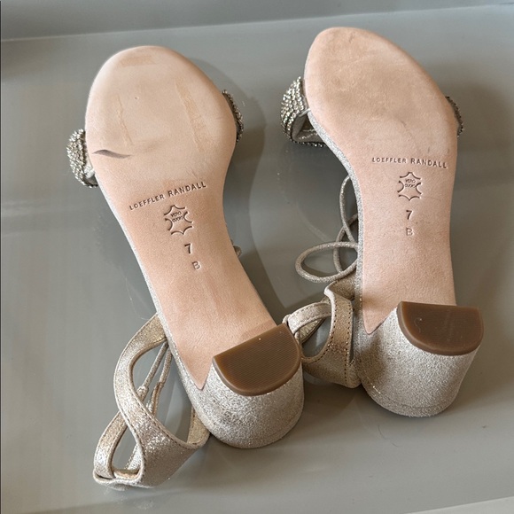 Brand new Loeffler Randall champagne suede sparkly ankle tie sandals. - Picture 4 of 5